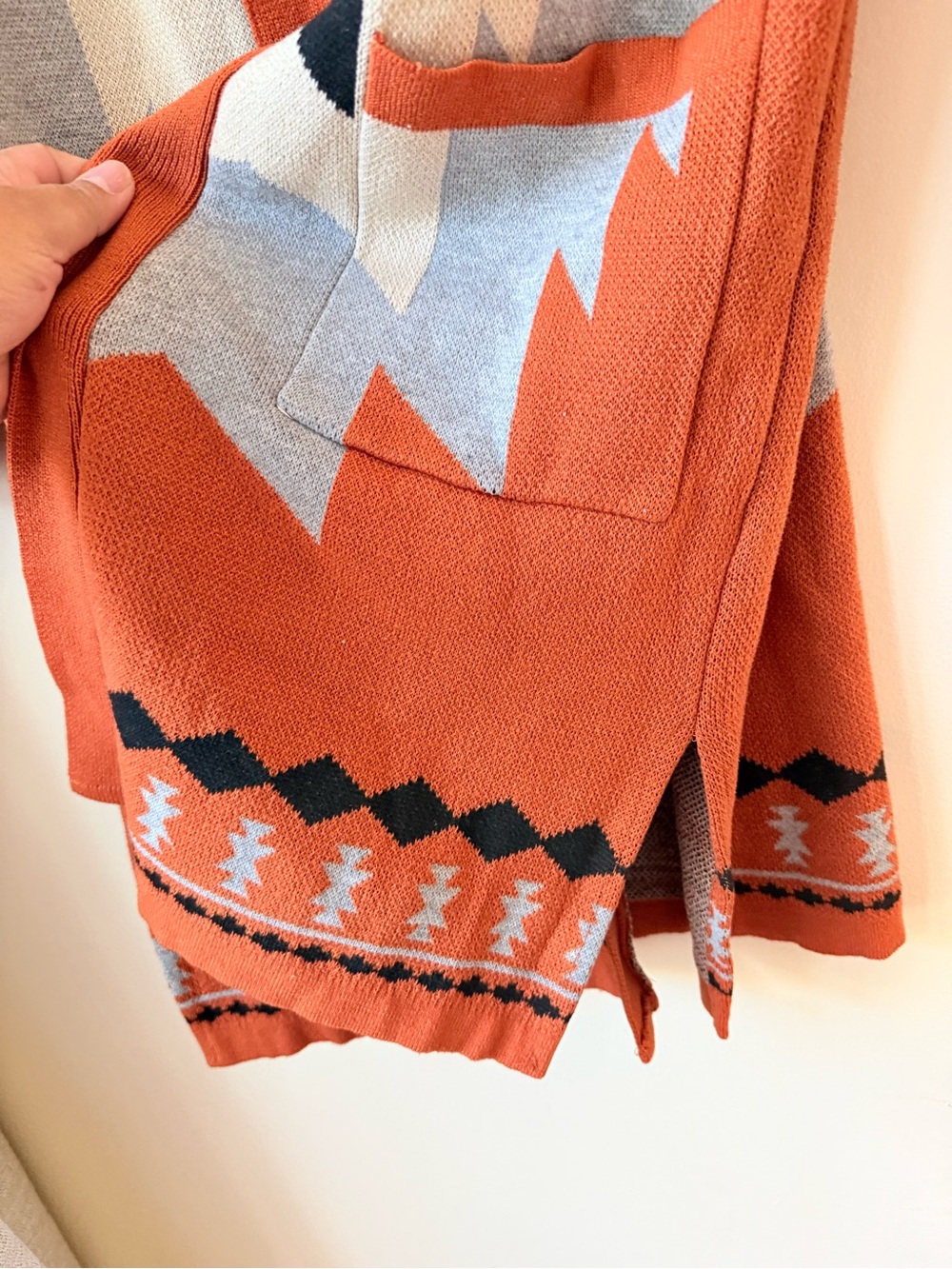 Aztec Pattern Open-Front Cardigan Sweater - Rust M - Picture 15 of 16